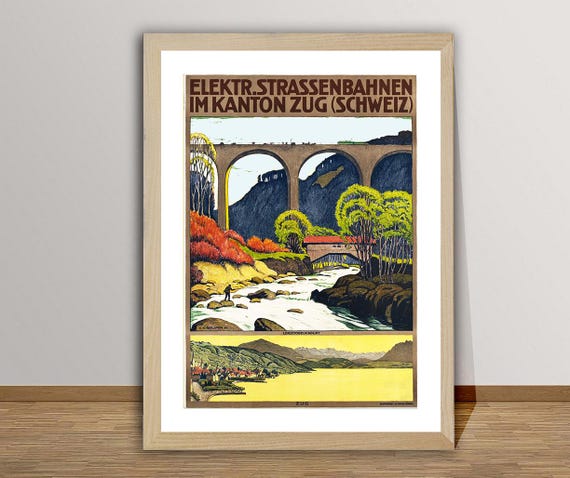 Elektr Strassenbahnen Im Kanton Zug Schweiz Vintage Travel Poster Retro Strassenbahnen Poster Gift Idea Wall Decor