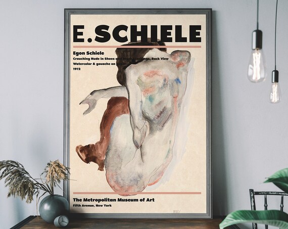 Egon Schiele Print Crouching Nude Portrait Painting Exhibition Poster Classic Art