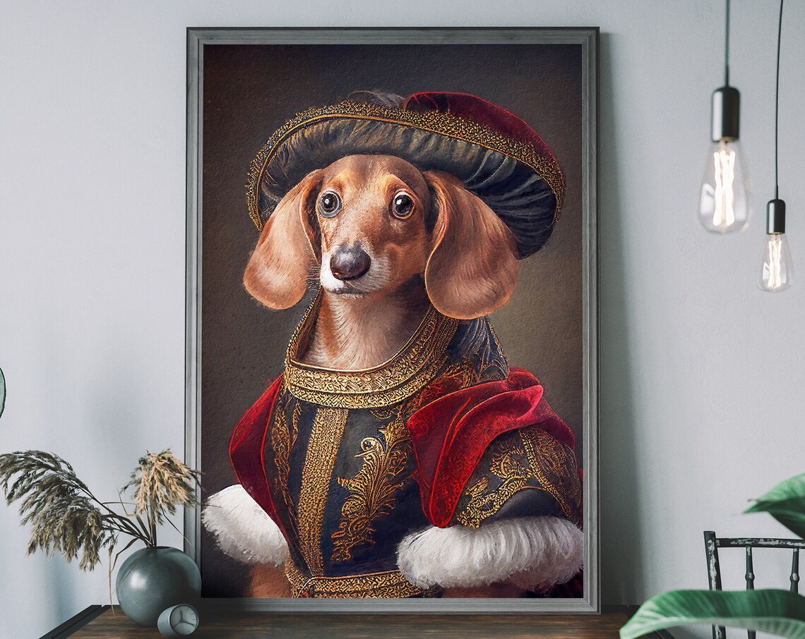 Vintage Dachshund Dog Art Print, Altered Art