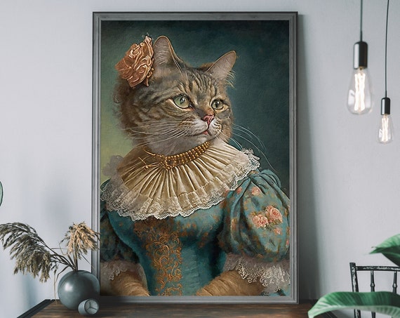 Victorian Tabby Cat Portrait, Renaissance-Style Art Print