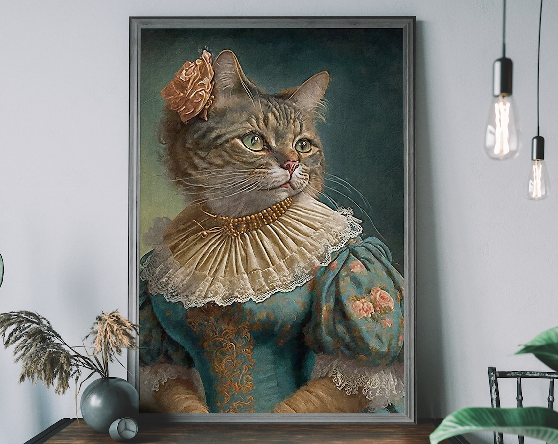 Victorian Tabby Cat Portrait, Renaissance-Style Art Print