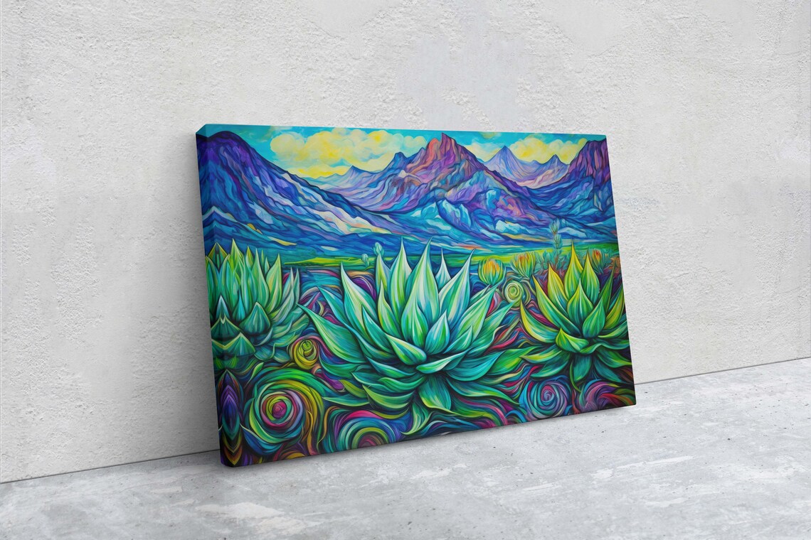 Colorful Desert Agave Mountain Landscape Psychedelic Canyon Art Print - Image 2