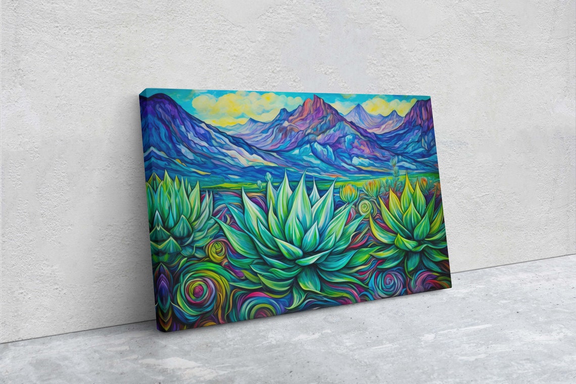 Southwestern Painting Desert Decor Agave Art Framed Large Print Landscape Painting - Image 2