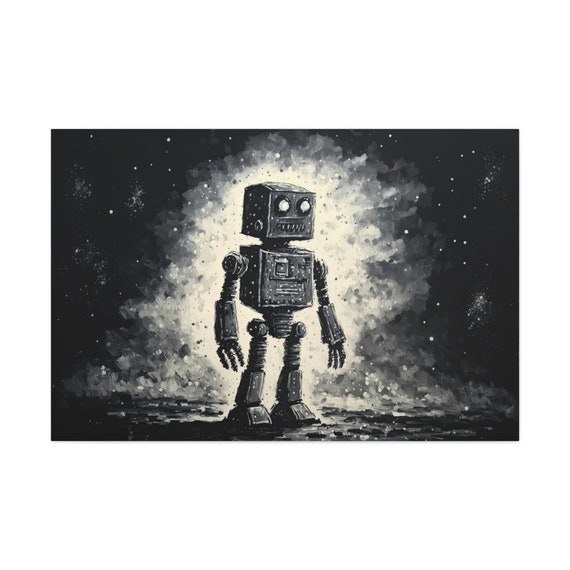 Robot Starry Night Art Ready To Hang Large Print Black And White