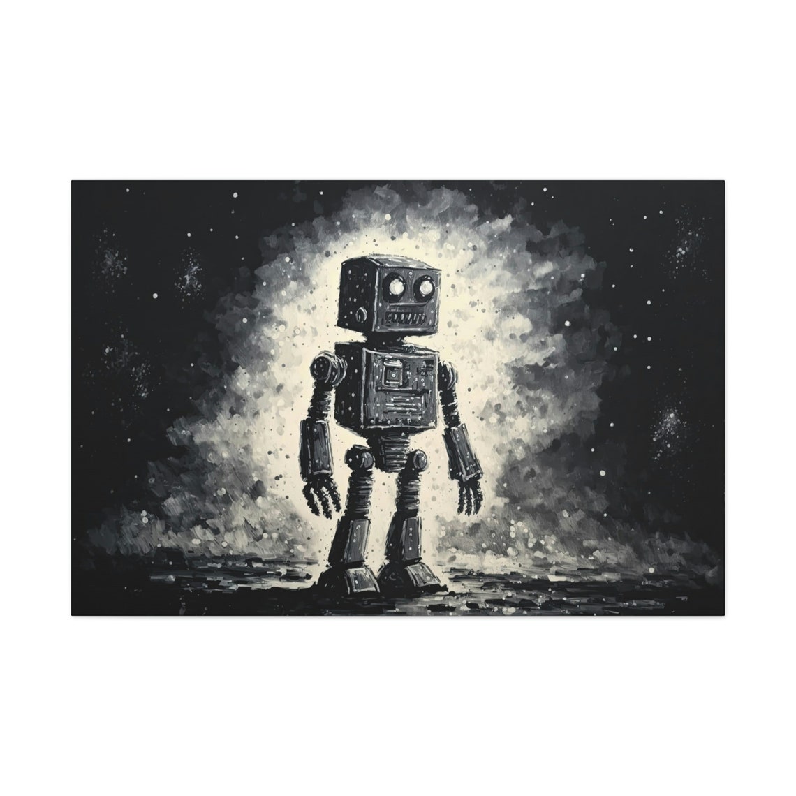 Robot Starry Night Art Ready To Hang Large Print Black And White
