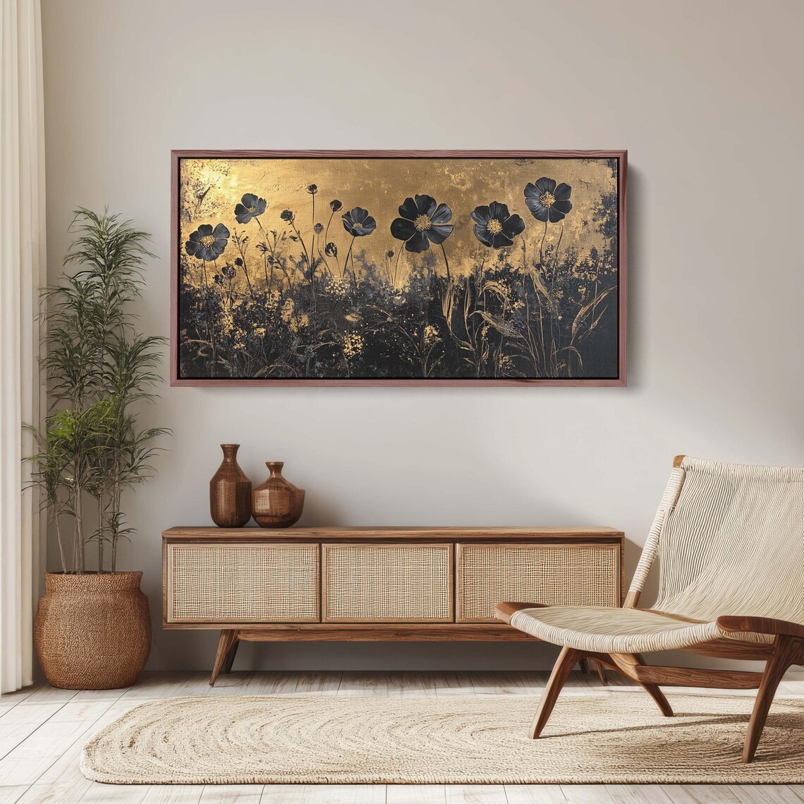 Black And Gold Wildflowers Elegant Dark Floral Botanical Poster - Image 3
