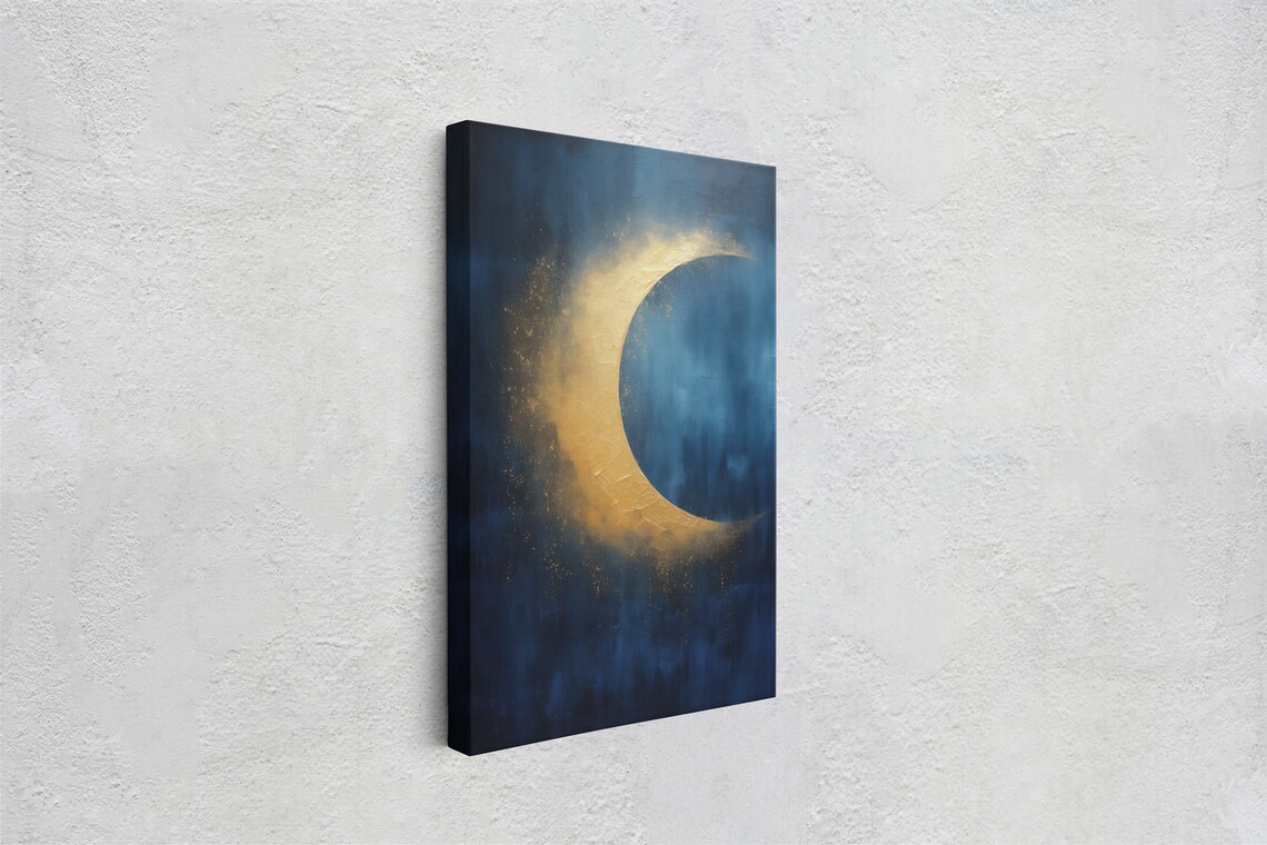 Soft Golden Crescent Moon Indigo Blue Night Sky Dreamy Art Poster - Image 3