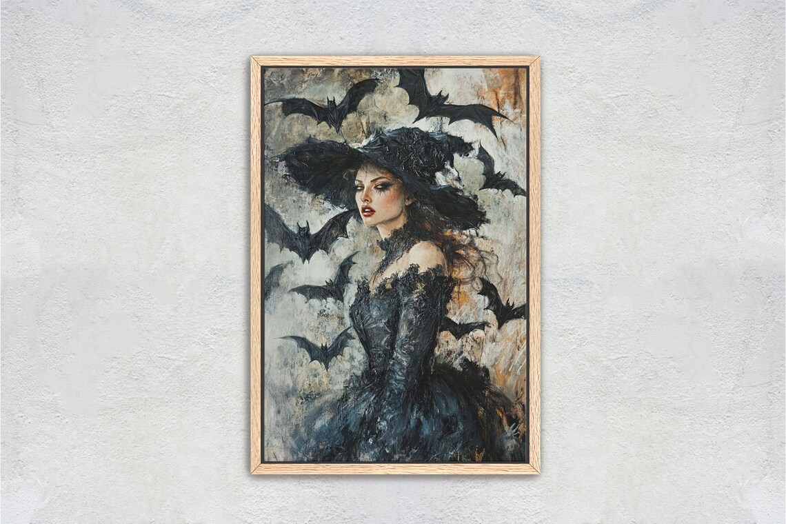 Witch Bat Halloween Gothic Vintage Art Print - Image 2