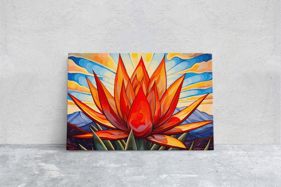 Red Agave Painting Desert Art Southwest Decor Framed Landscape Painting Desert Landscape Bright Colorful Contemporary