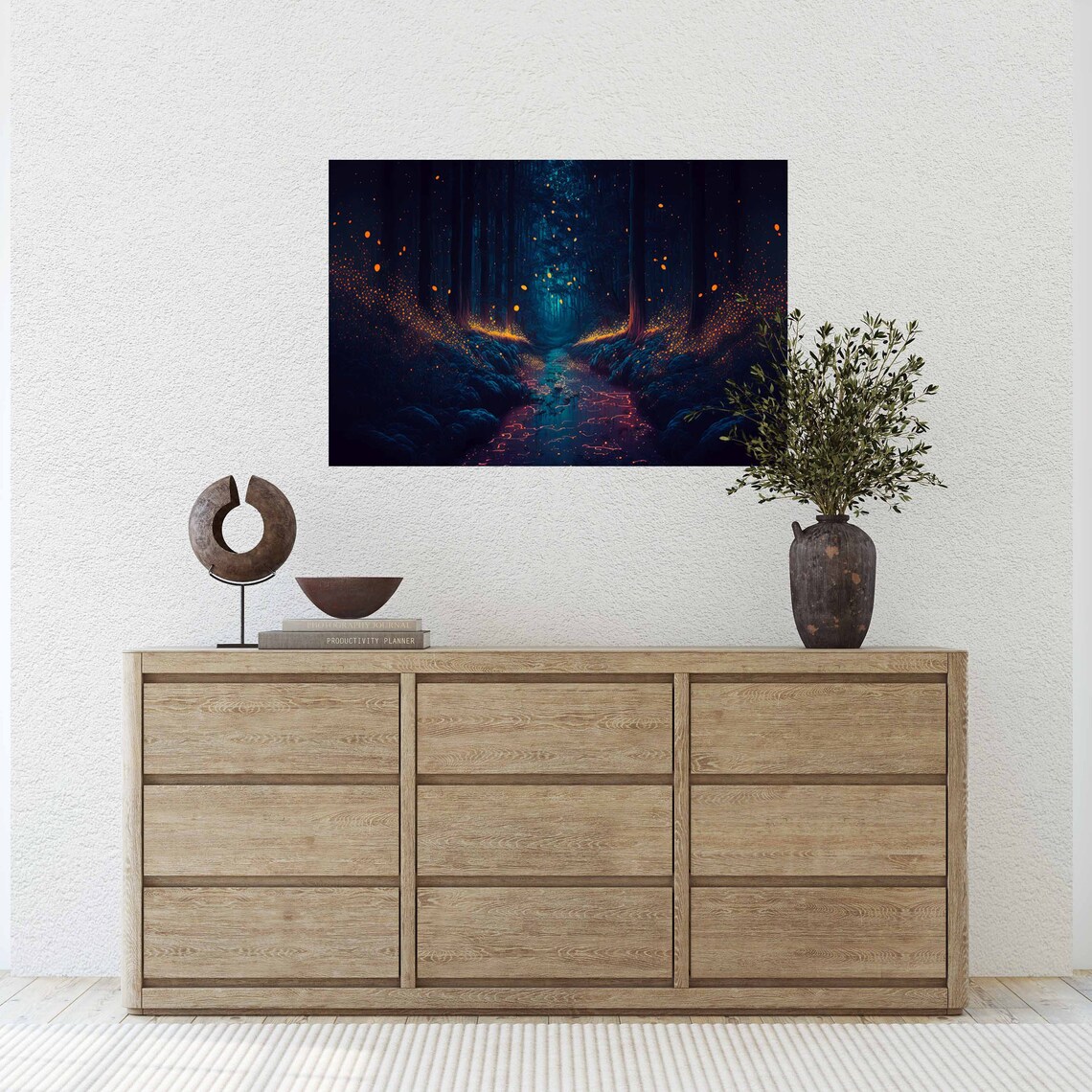 Mystical Firefly Forest, Fantasy Oil Painting Art Print - Image 2