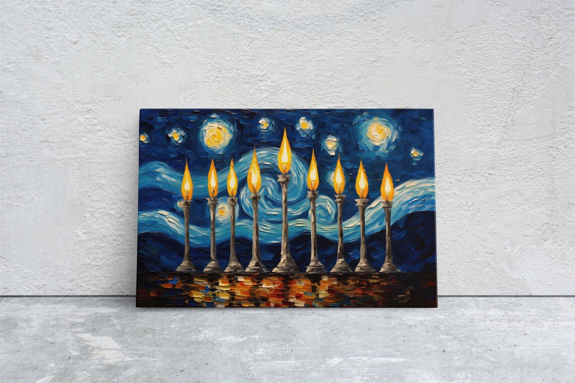 Starry Menorah Hanukkah Art Print, Jewish Holiday Decor