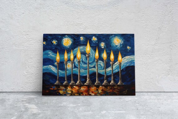 Starry Menorah Hanukkah Art Print, Jewish Holiday Decor