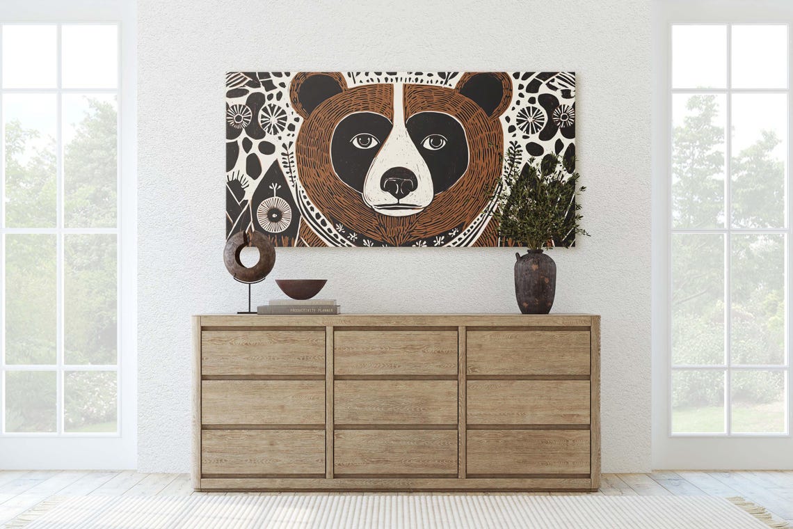 Bear Folk Art Scandinavian Poster Print - Image 2