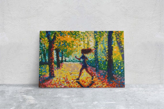 Running Painting Park Art Pointillism Womens Sports Girls Sports Track And Field Athlete Art Sports Decor Women Track