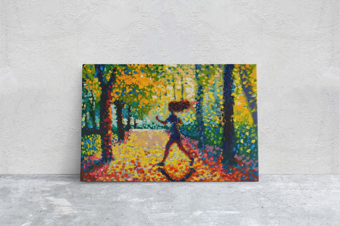 Running Painting Park Art Pointillism Womens Sports Girls Sports Track And Field Athlete Art Sports Decor Women Track