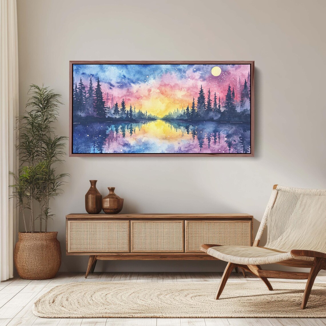 Mystical Lake Watercolor, Ethereal Sky Art Print - Image 3
