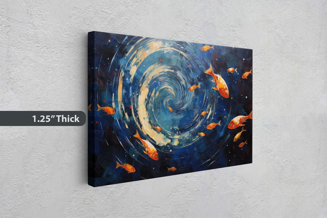 Fish School Painting Wall Art Abstract Blue Sea Painting Boho Wall Dcor Custom Painting Home Decor Large Original Framed - Image 3
