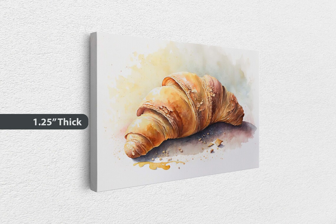 Golden Croissant French Pastry Watercolor Bakery Kitchen Art Poster - Image 3