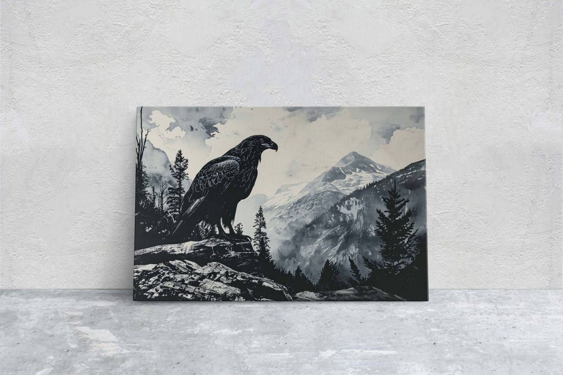 Black And White Eagle Rocky Mountain Peak Wilderness Art Poster