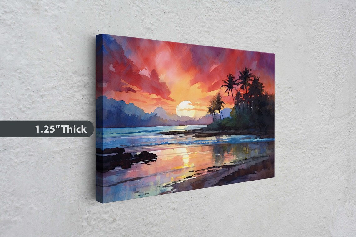 Dusk Beach Watercolor Art Print, Tropical Paradise - Image 3