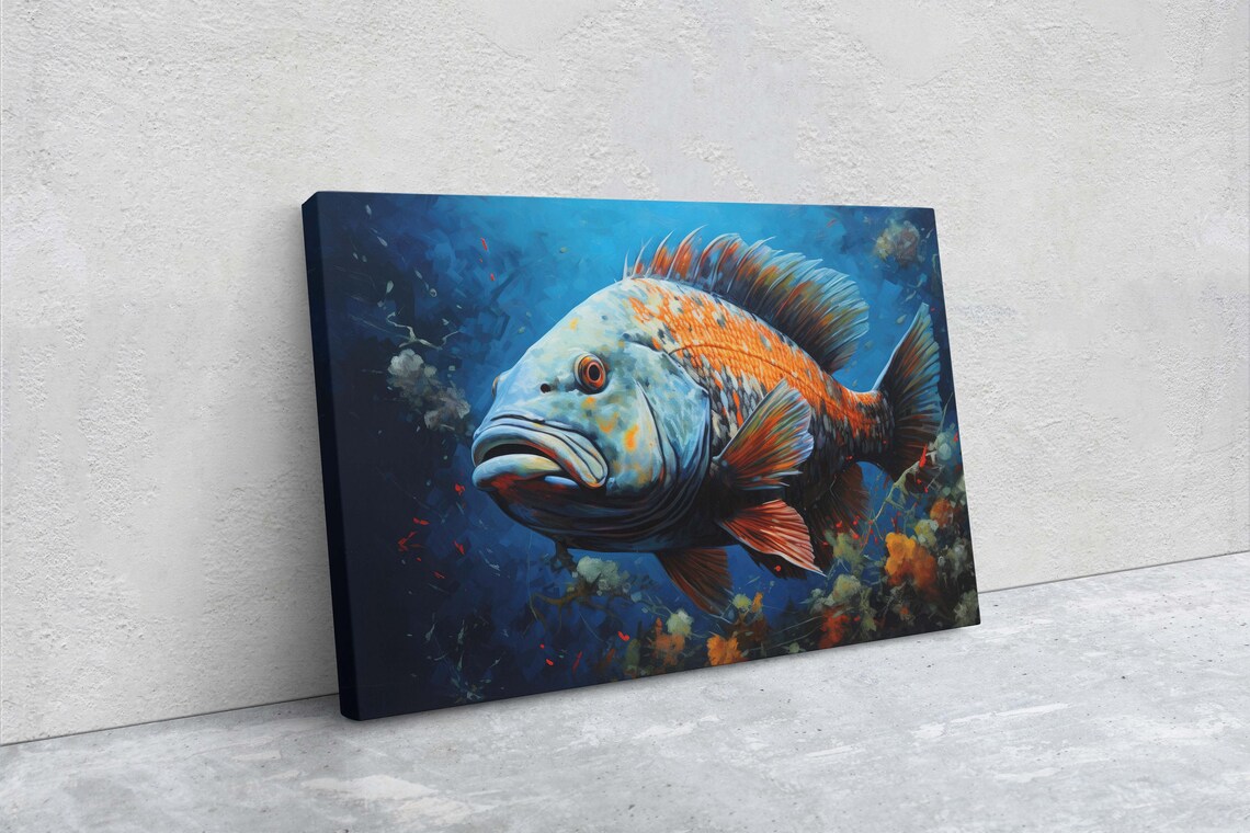 Fish Painting Wall Art Abstract Blue Sea Painting Boho Wall Dcor Custom Painting Home Decor Large Original Framed - Image 2