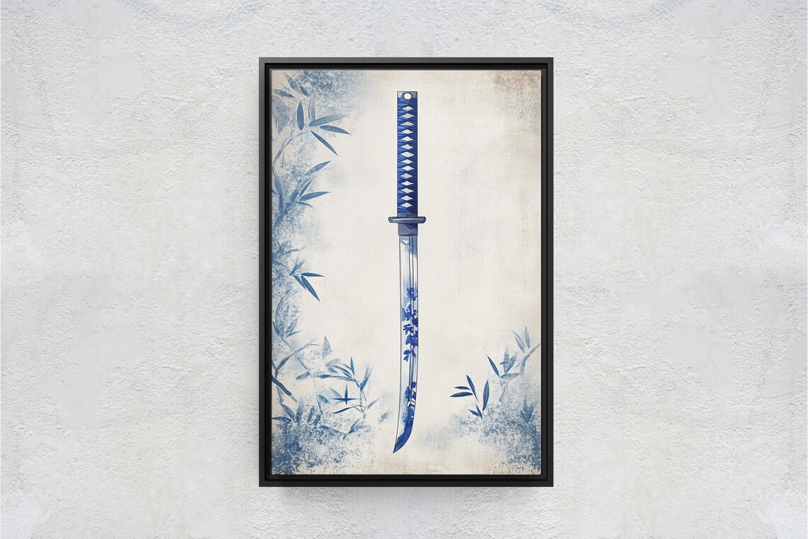 Blue Willow Katana Samurai Sword Vintage Chinoiserie