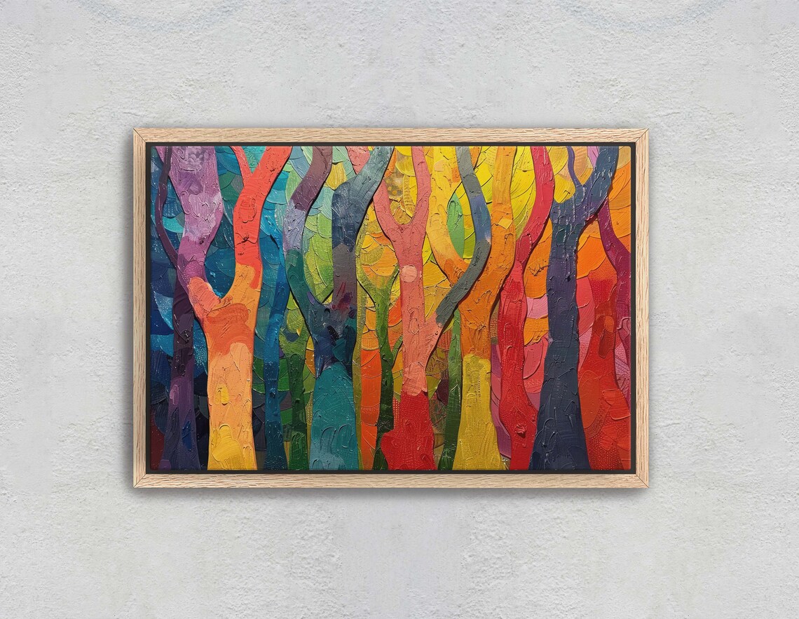 Abstract Tree Modern Colorful Symbolism Art Rainbow Color Vibrant Decor Contemporary Painting Framed Statement Piece - Image 2