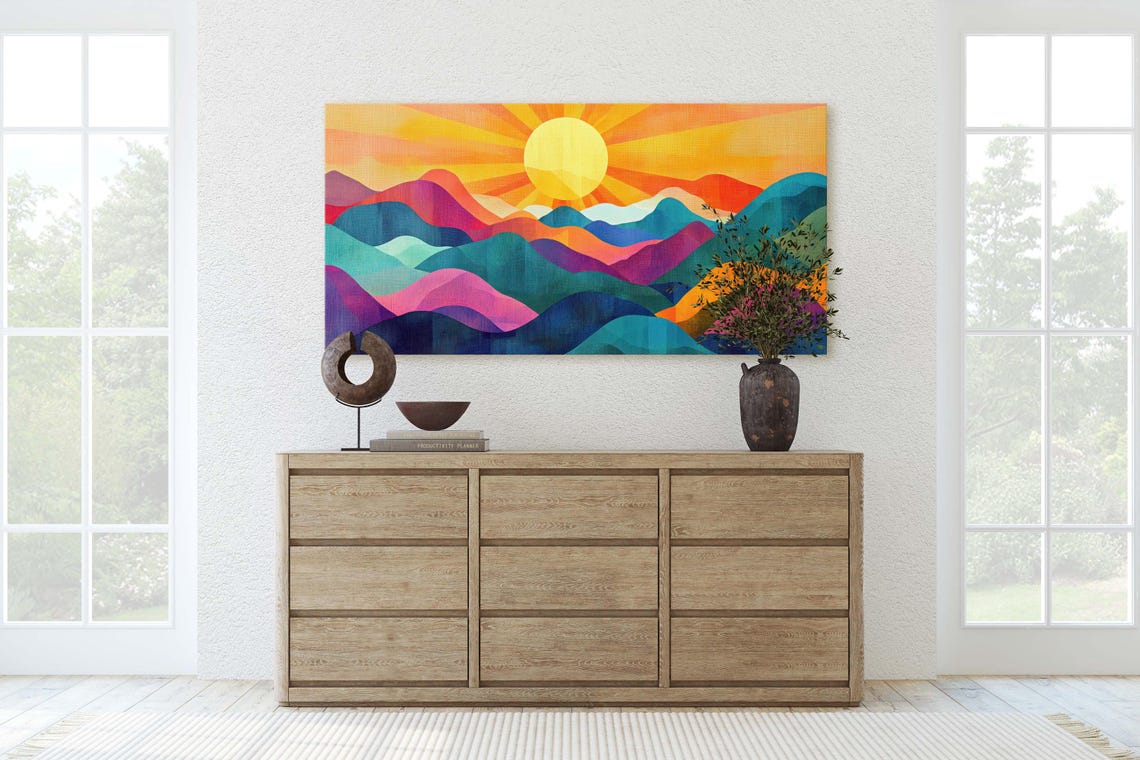 Sunshine Mountain Print Sunset Decor Flat Art Vibrant Color Bold Art Vertical Abstract Mid Century Modern Scandinavian Print - Image 2