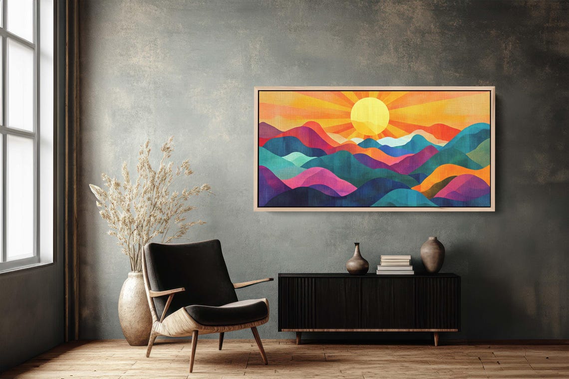 Sunshine Mountain Print Sunset Decor Flat Art Vibrant Color Bold Art Vertical Abstract Mid Century Modern Scandinavian Print - Image 3