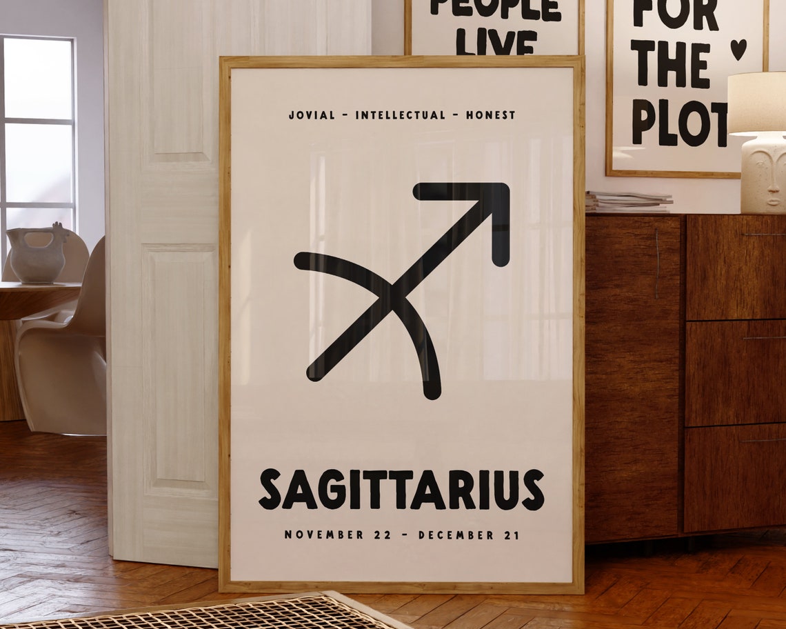Sagittarius Zodiac Symbol Bold Black Cream Minimalist Astrology Poster