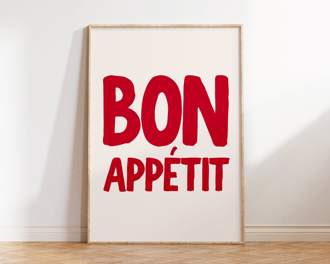 Bon Appetit Red Brush Typography French Kitchen Dining Poster - Image 3