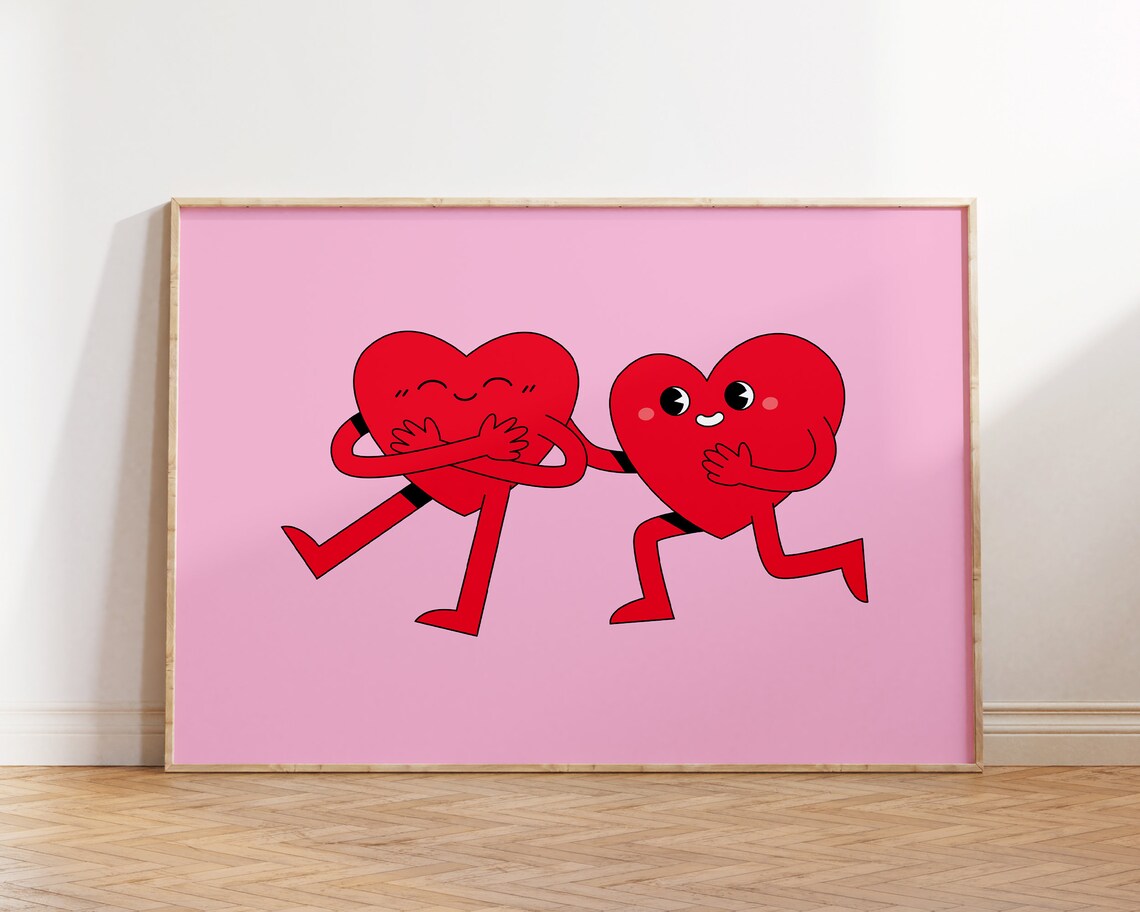 Retro Hearts Valentine Love Poster, Preppy Aesthetic