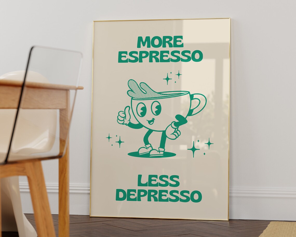 More Espresso Less Depresso Retro Coffee Print - Image 2