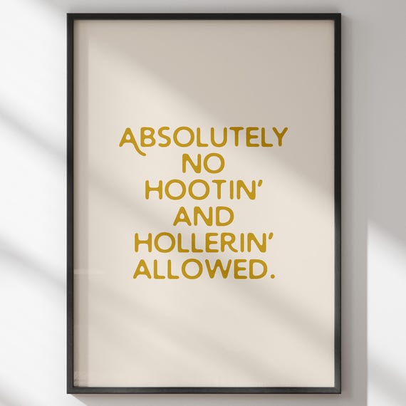 Absolutely No Hootin And Hollerin Allowed Western Folk Style Wall Art Cowgirl Cowboy Illustration Artwork