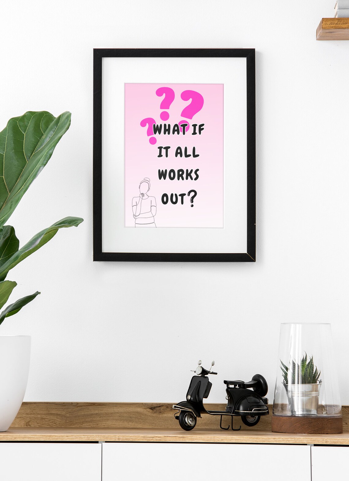 What If It All Works Out Pink Motivational Quote Poster with Question Mark Art - Image 3
