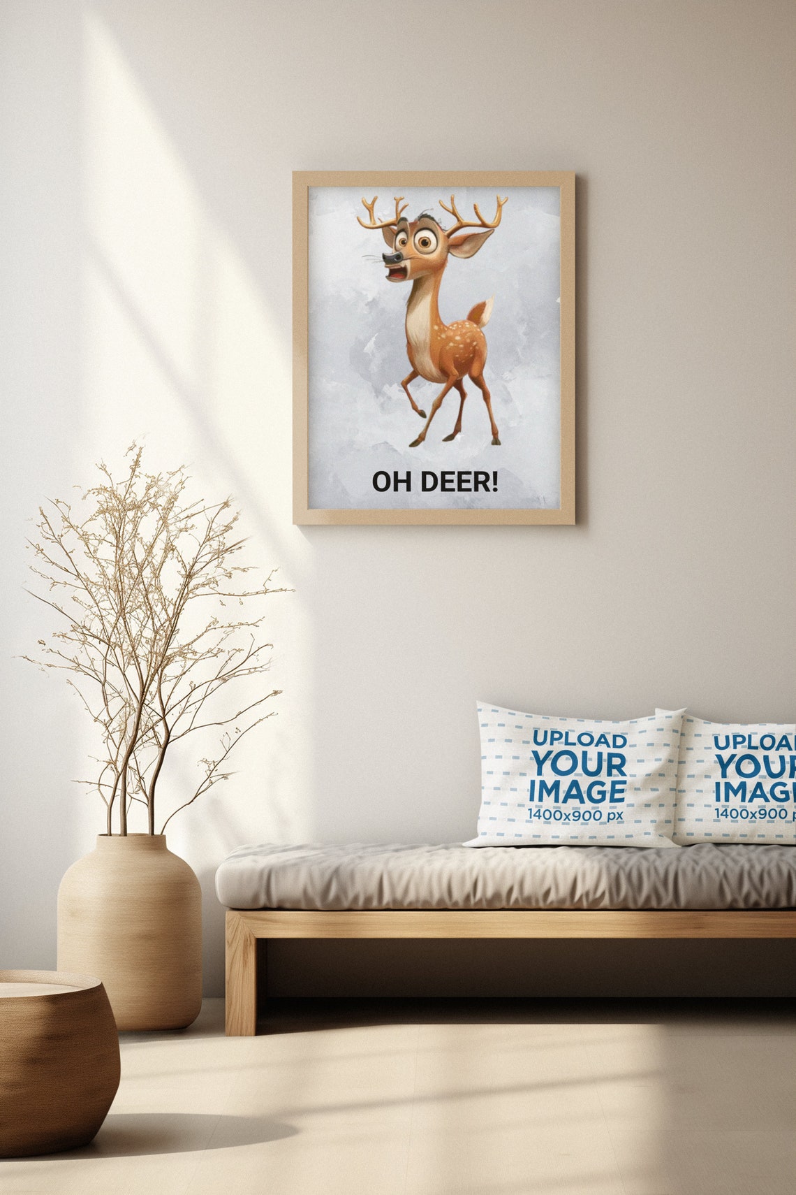 Oh Deer Funny Cartoon Deer Pun Cute Retro Illustration Poster - Image 3