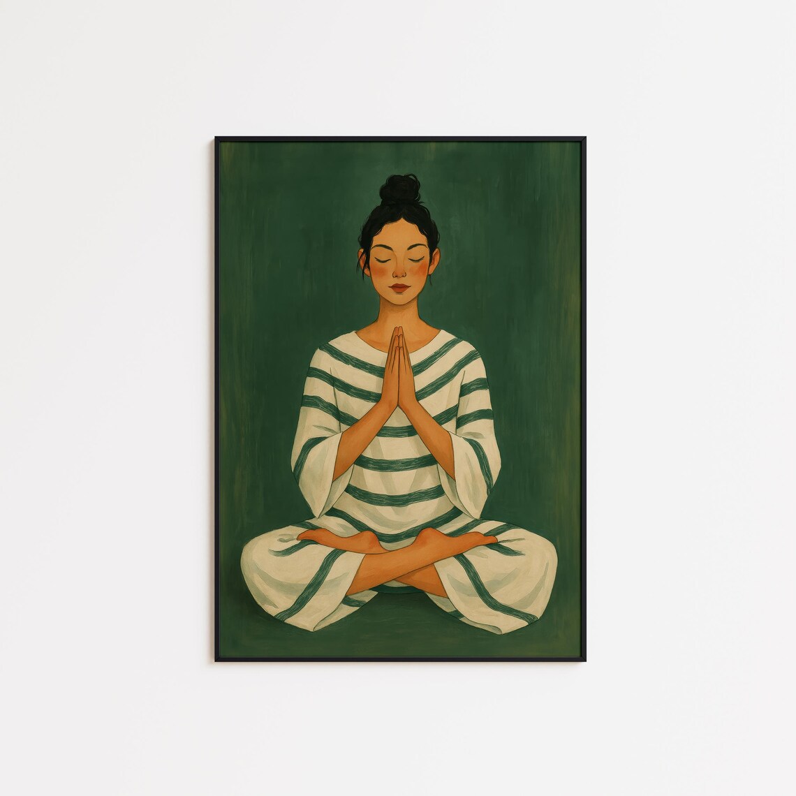 Calm Zen Meditation Woman Lotus Pose Green Illustration Art Print