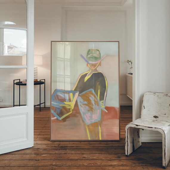 Abstract Modern Cowboy Figure Painting Colorful Western Art Poster