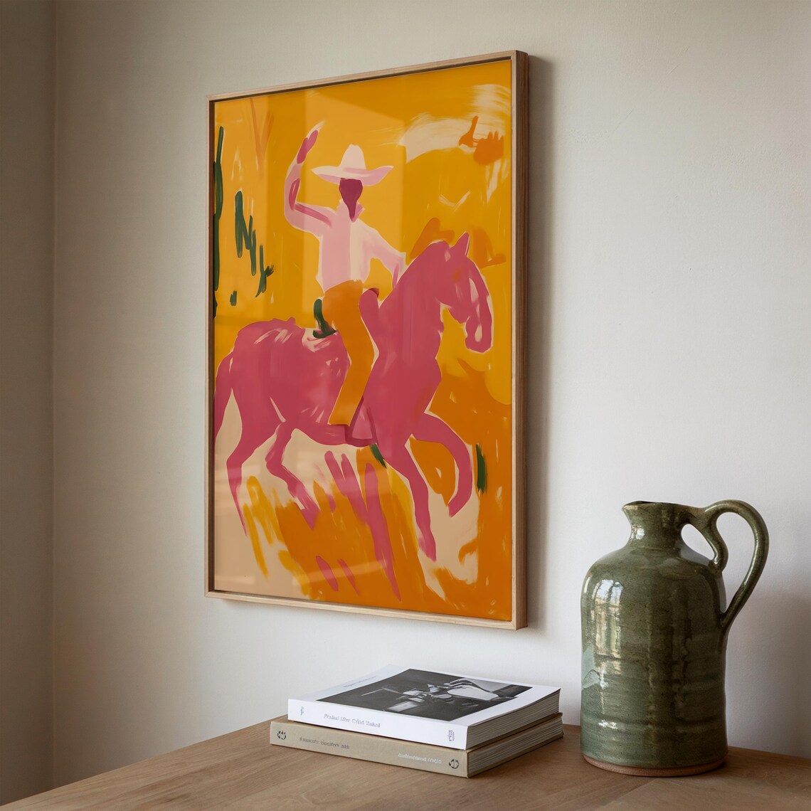 Abstract Cowboy Rider Pink Horse Orange Western Pop Art Poster