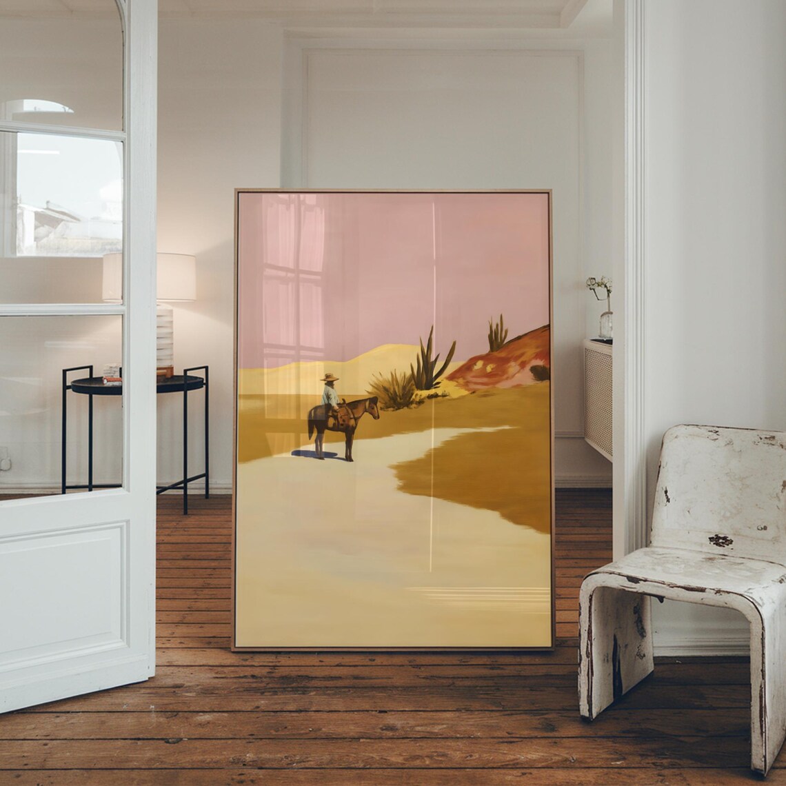 Western Desert Cowboy Poster, Minimalist Country Landscape