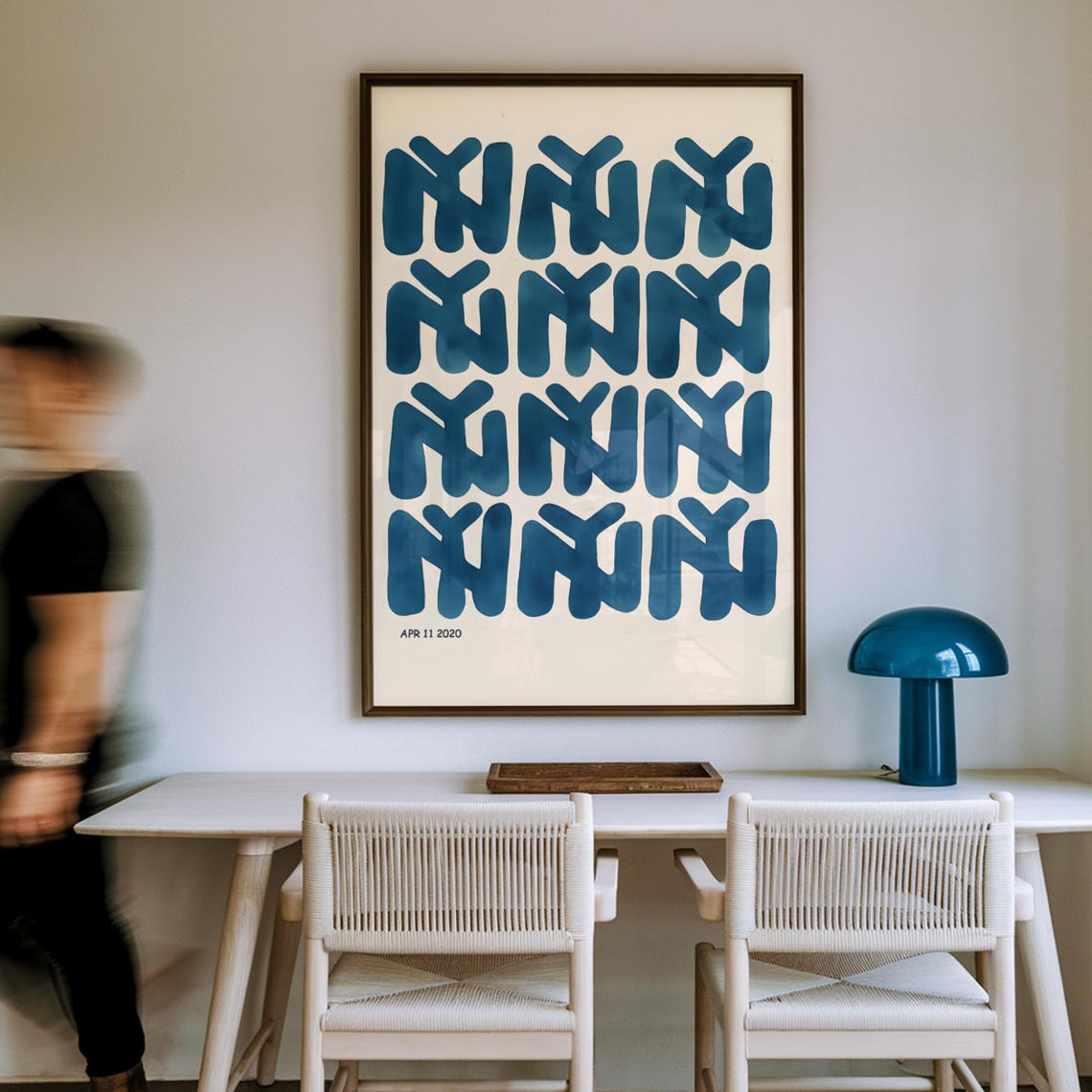 Blue Abstract Geometric Letterforms Minimalist Modern Art Poster