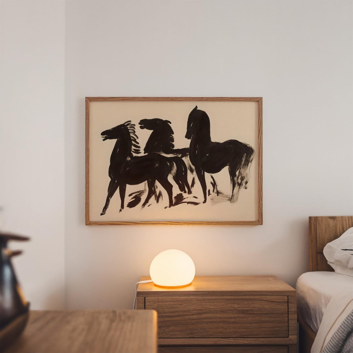 Wild Horses Black Ink Silhouette Minimalist Equestrian Art Poster