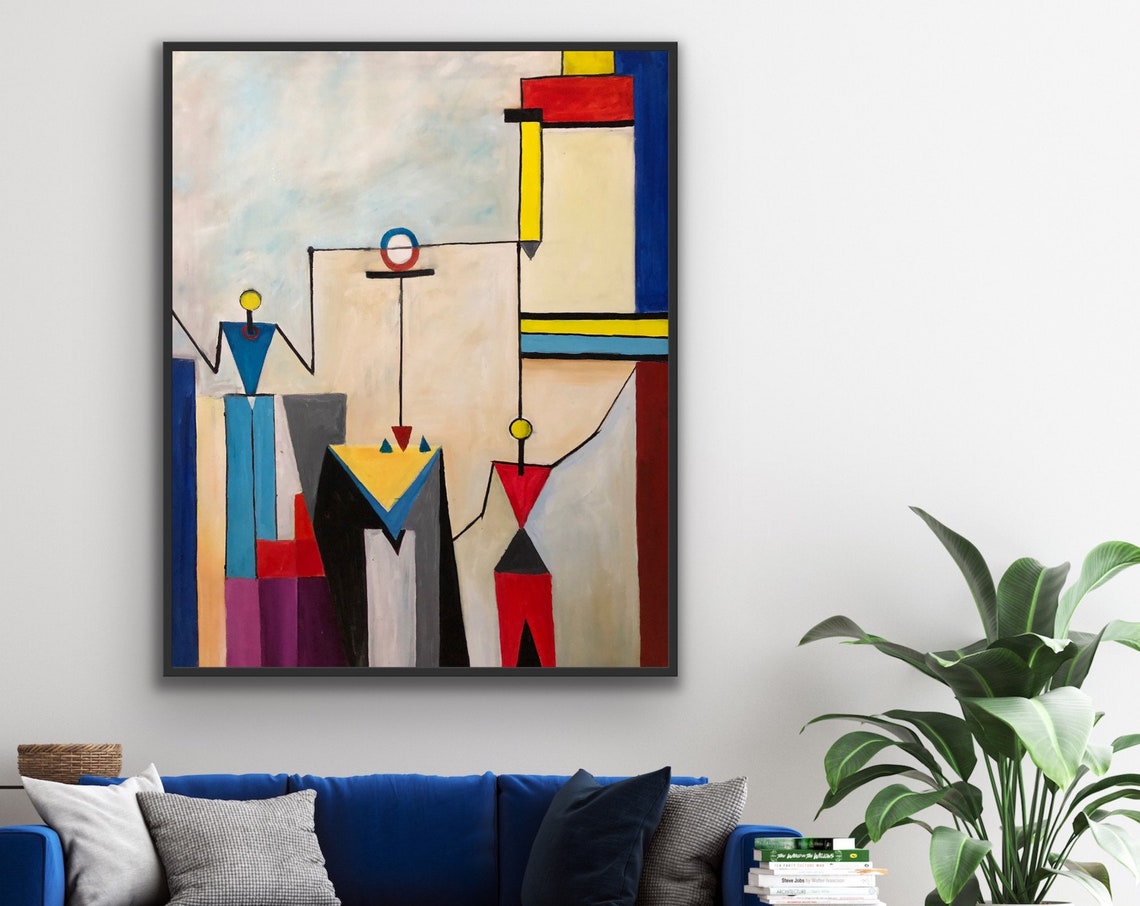 Colorful Geometric Cubist Figures Abstract Modern Bauhaus Style Poster