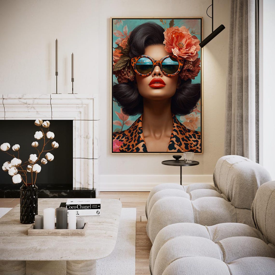 Glamorous Retro Pin Up Woman Sunglasses Floral Beauty Portrait Poster
