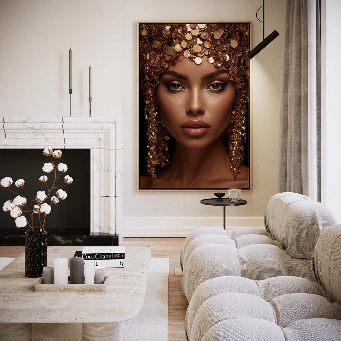 Woman in Gold Coin Headdress Dramatic Beauty Portrait Art Print