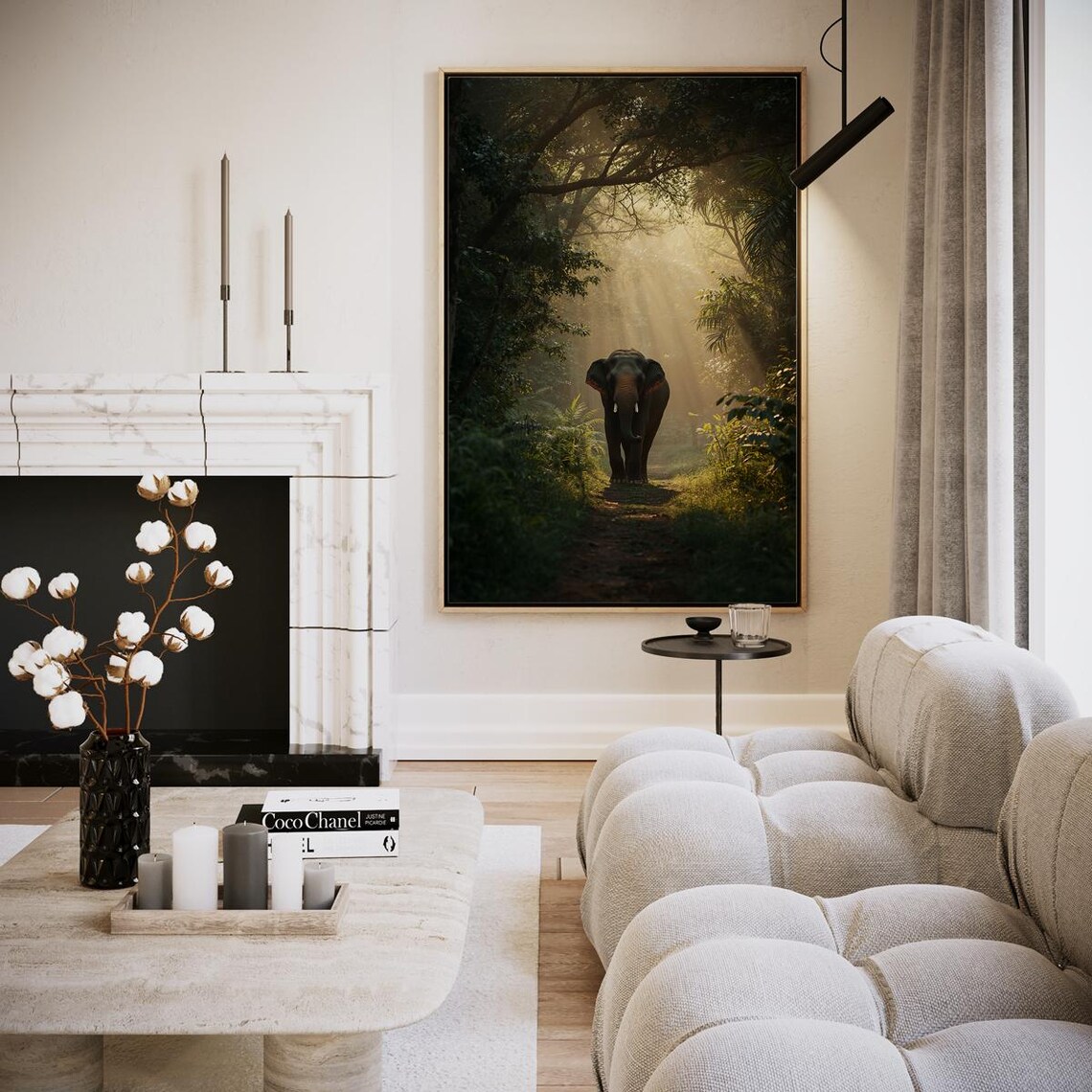 Elephant In Bright Jungle Light Artwork Wall Art