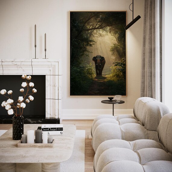 Elephant In Bright Jungle Light Artwork Wall Art