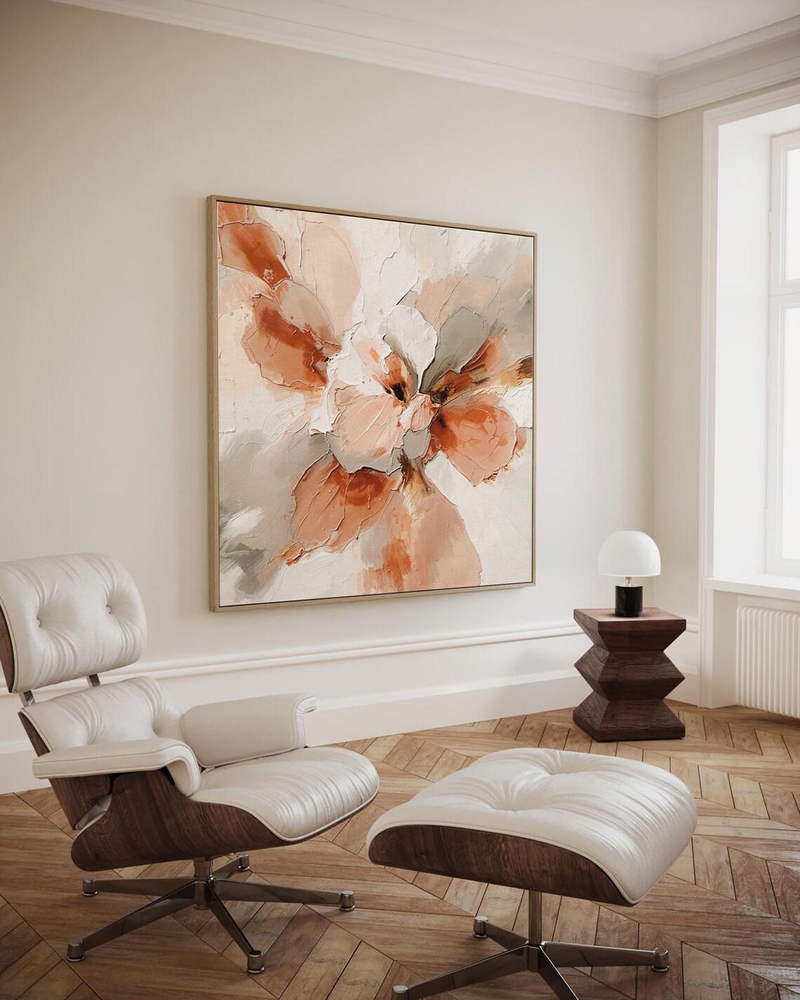 Warm Abstract Floral Explosion In Nude And Terracotta With Soft Texture Artwork Wall Art