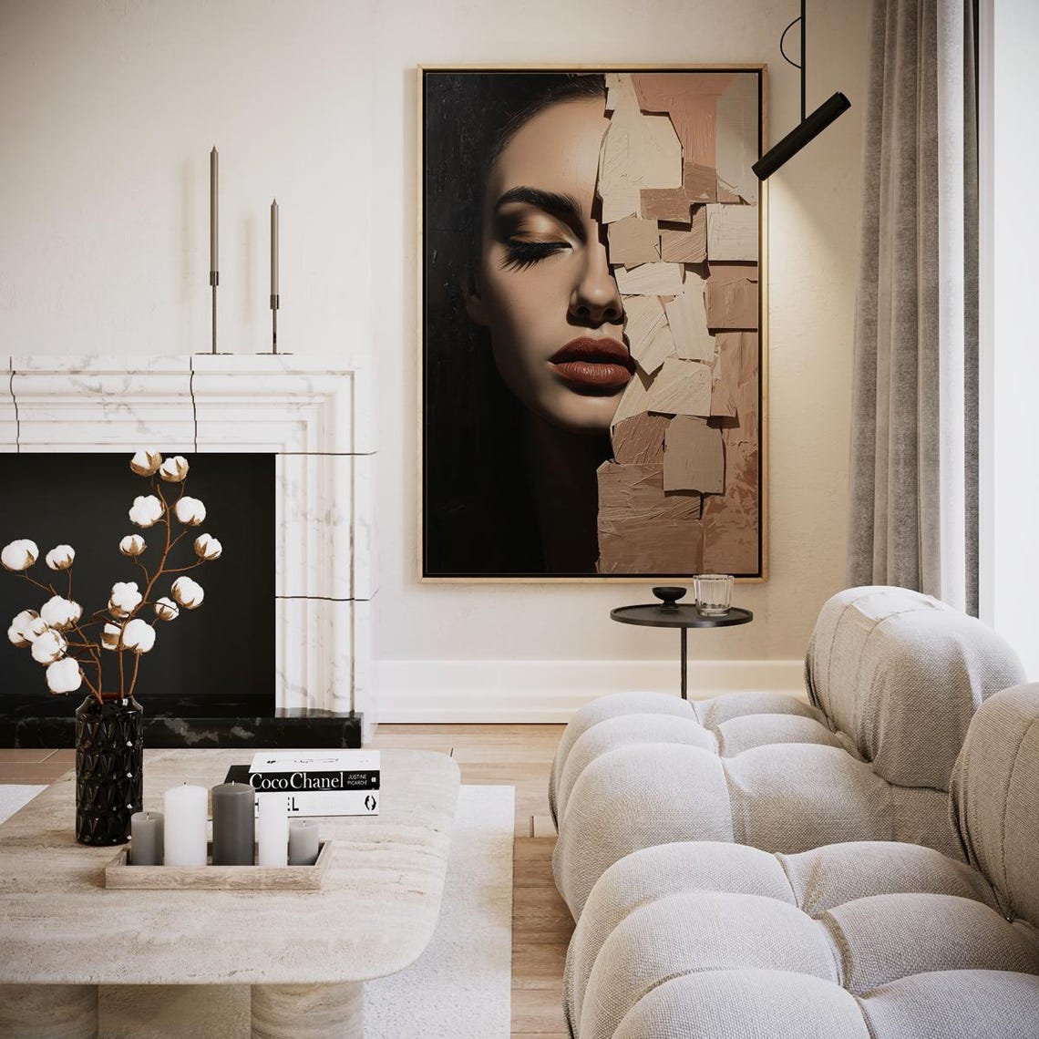 Torn Canvas Woman Face Portrait Dark Moody Mixed Media Art Poster