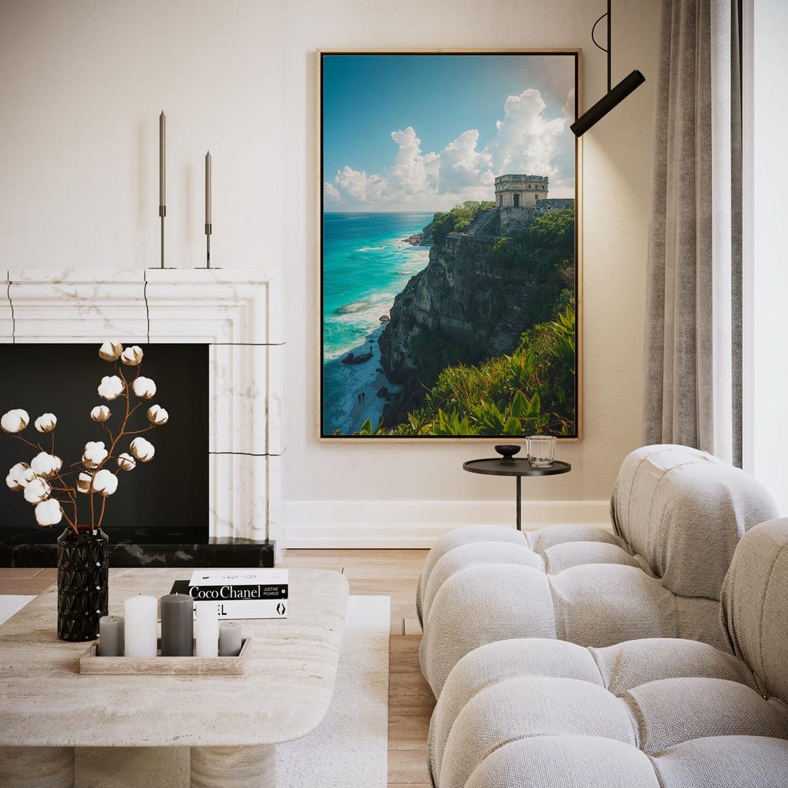 Ancient Mayan Temple Ruins on Cliffs Above Turquoise Sea Wall Art